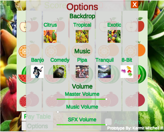 Slot Machine Prototype Game - Game Options